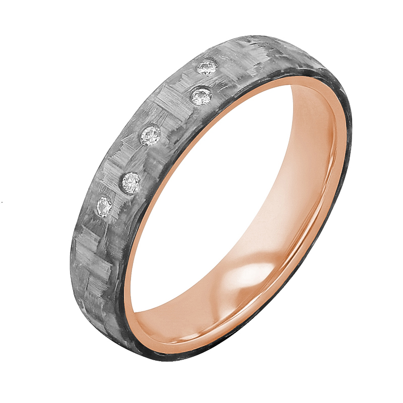 Mírně zaoblené snubní prsteny z karbonu a zlata s diamanty Otis 125175