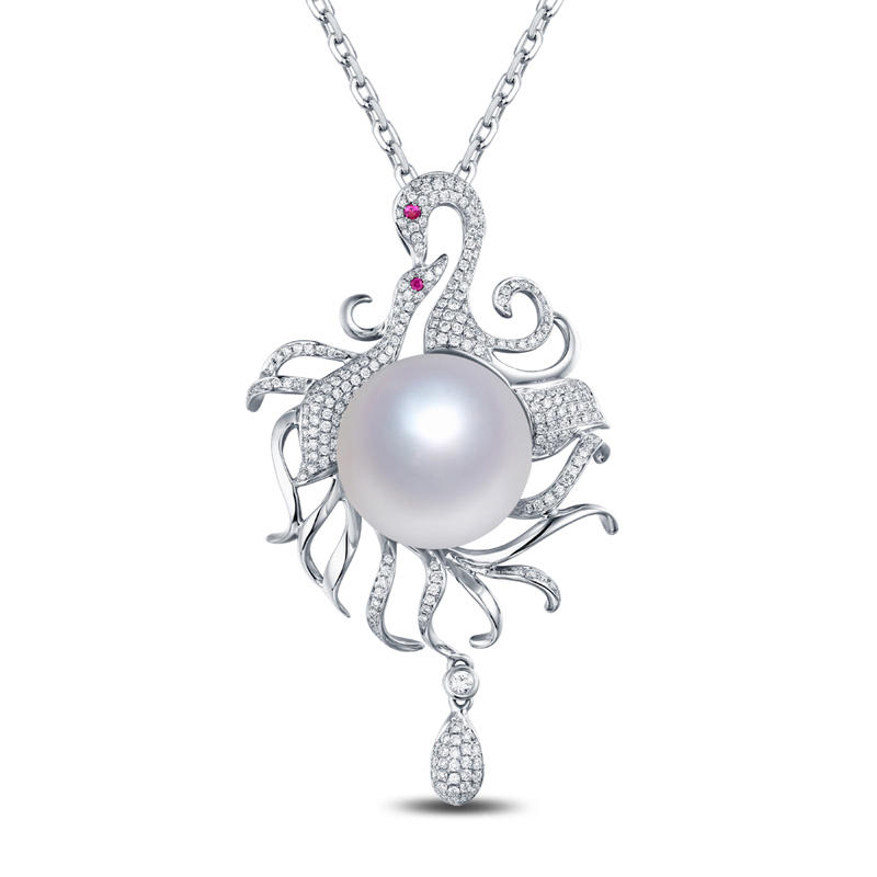 Perlový zlatý náhrdelník s diamanty a rubíny Manisha
