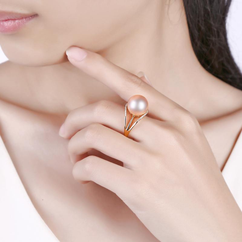 Perlový zlatý prsten s diamanty 13215