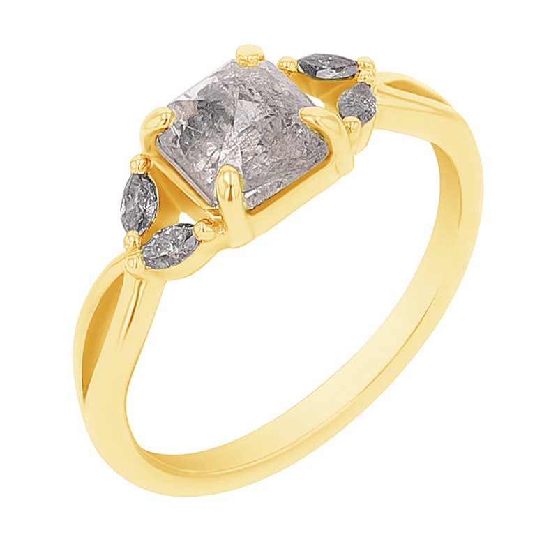 Zlatý prsten se salt and pepper diamantem a marquise diamanty Sila 134685
