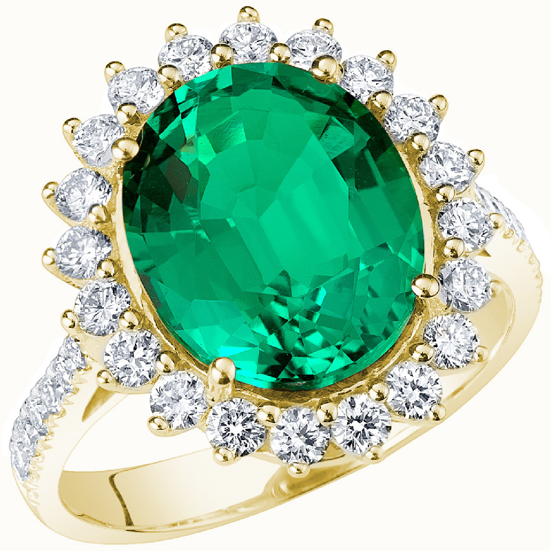 Eppi Zlatý halo prsten s oválným lab-grown smaragdem a diamanty Logan R47169