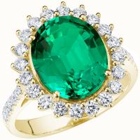 Zlatý halo prsten s oválným lab-grown smaragdem a diamanty Logan