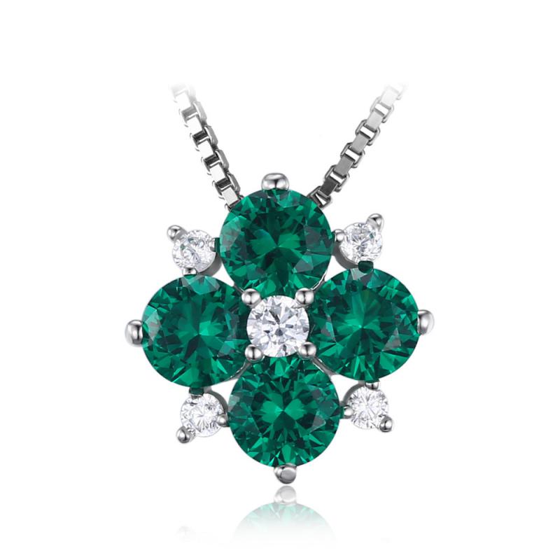 Stříbrný smaragdový náhrdelník se zirkony Timel