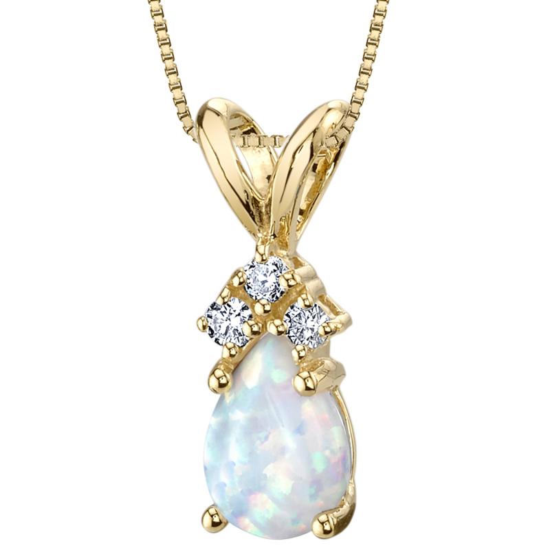 Zlatý náhrdelník s bílým pear opálem a diamanty Lucina 23015
