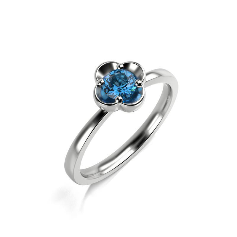Zásnubní prsten z platiny s modrým round diamantem Dorea