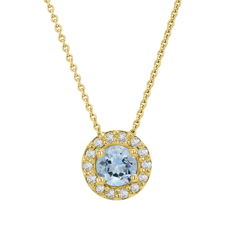 Zlatý halo náhrdelník s akvamarínem a diamanty 32225