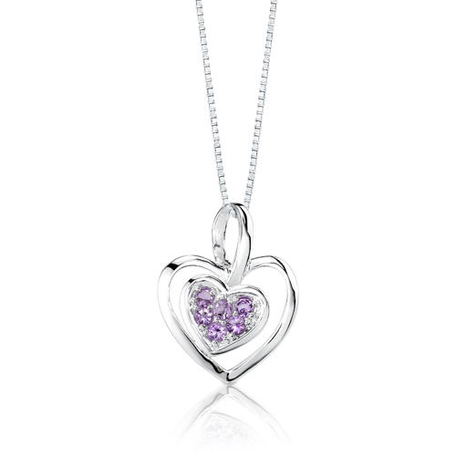 Stříbrný náhrdelník srdce ametystový 3295