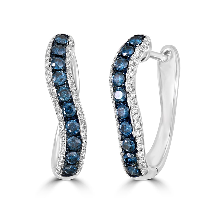 Zlaté kruhové náušnice s modrými a bílými diamanty Doris