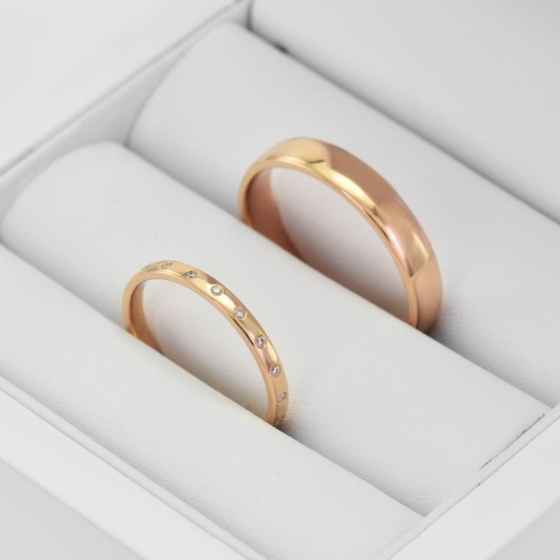 Snubní prsteny z růžového zlata s diamanty 34745