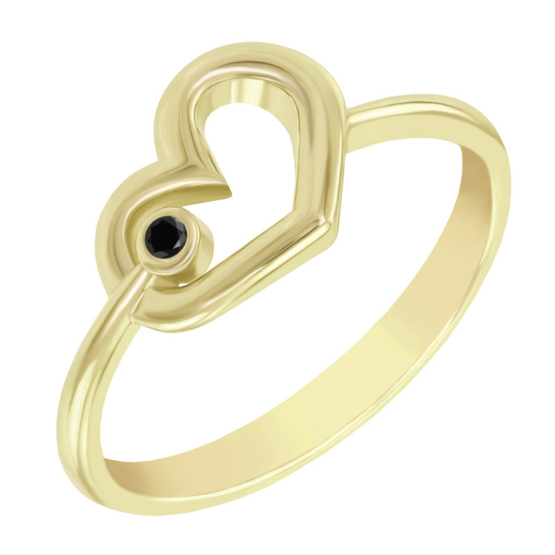 Zlatý srdíčkový prsten s černým diamantem Toxem