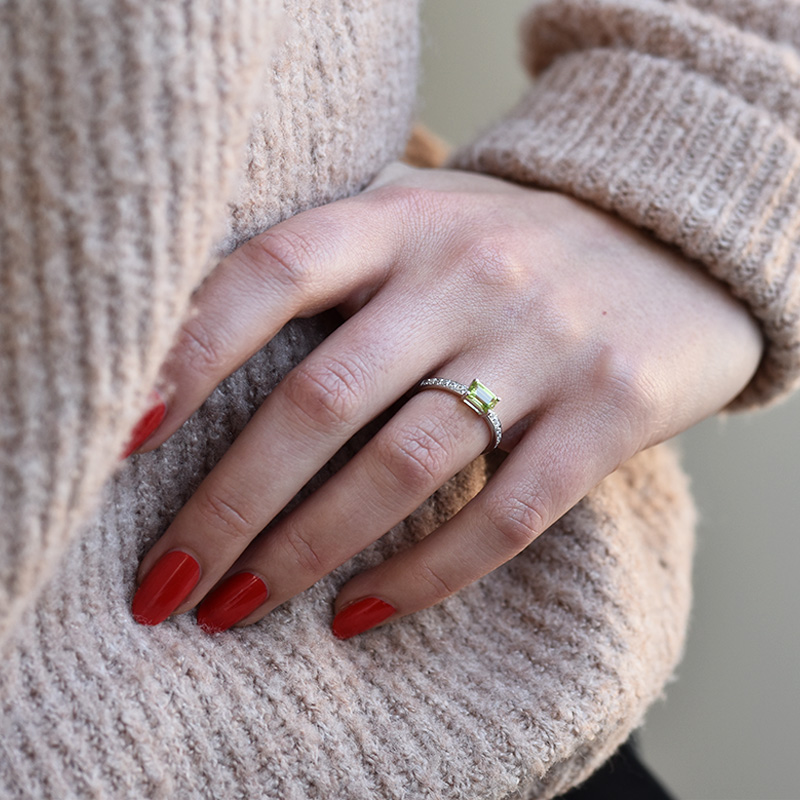 Dámský prsten s olivínem a moissanity 41765