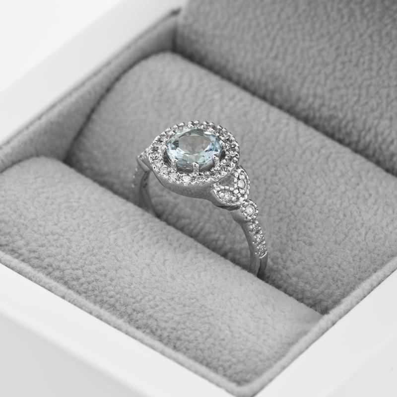 Halo prsten s akvamarínem a diamanty 48305