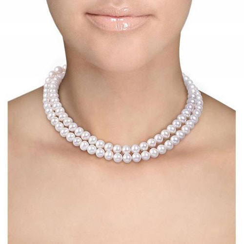 Zlatý náhrdelník s bílými perlami 48725