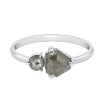 Netradiční zlatý prsten s hexagon a round šedými diamanty Florine
