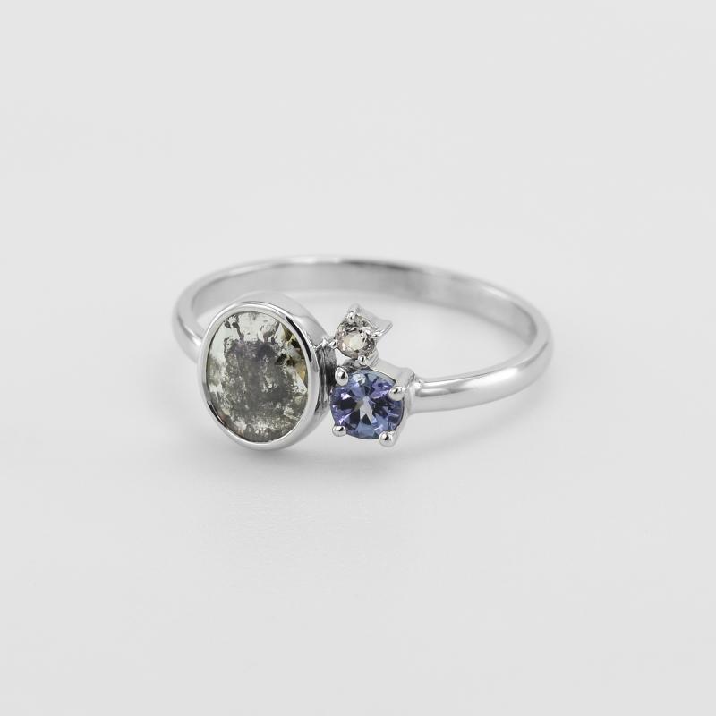 Cluster prsten s šedým diamantem, tanzanitem a morganitem 49705