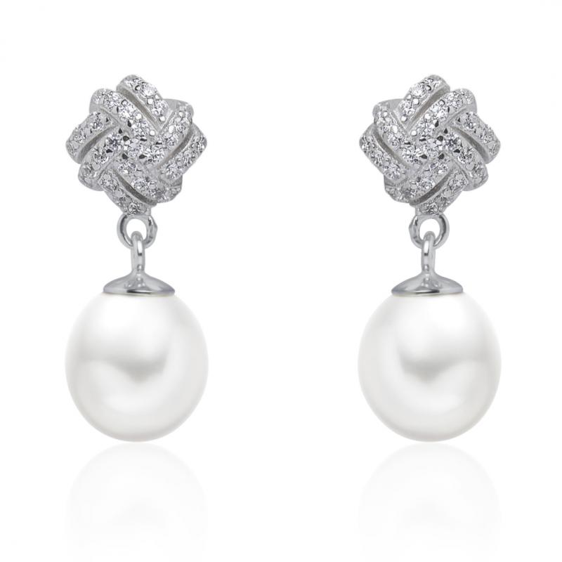 Stříbrné visací perlové náušnice Pollua