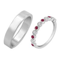 Dámský eternity prsten s diamanty a rubíny a pánský plochý prsten Nissa