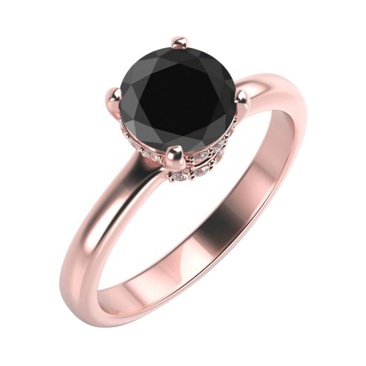 Zlatý prsten s černým a bílými diamanty Leyson 59255