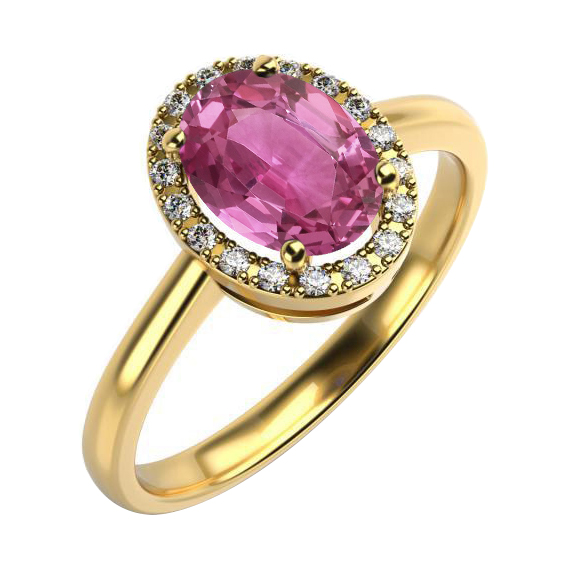 Zlatý prsteň s ružovým zafírom a diamantmi Redai