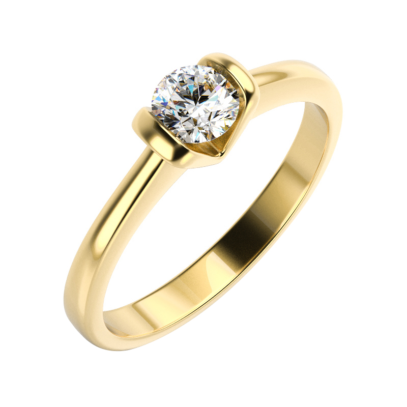 Zlatý prsten s okrouhlým moissanitem 