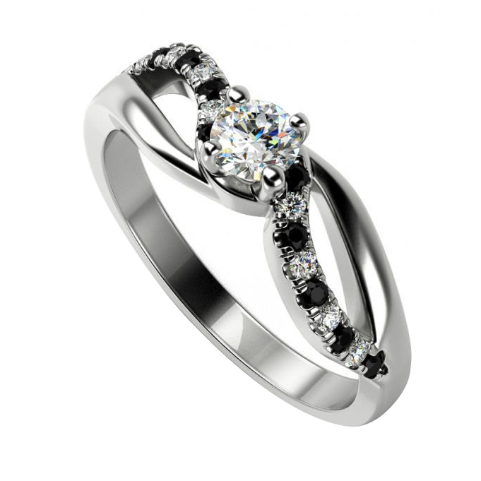 Zásnubní prsten s bílými a černými diamanty Ewie