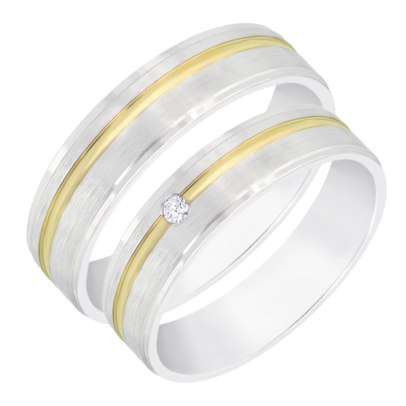 Matné dvoubarevné snubní prsteny s drážkou a diamantem Nicolass