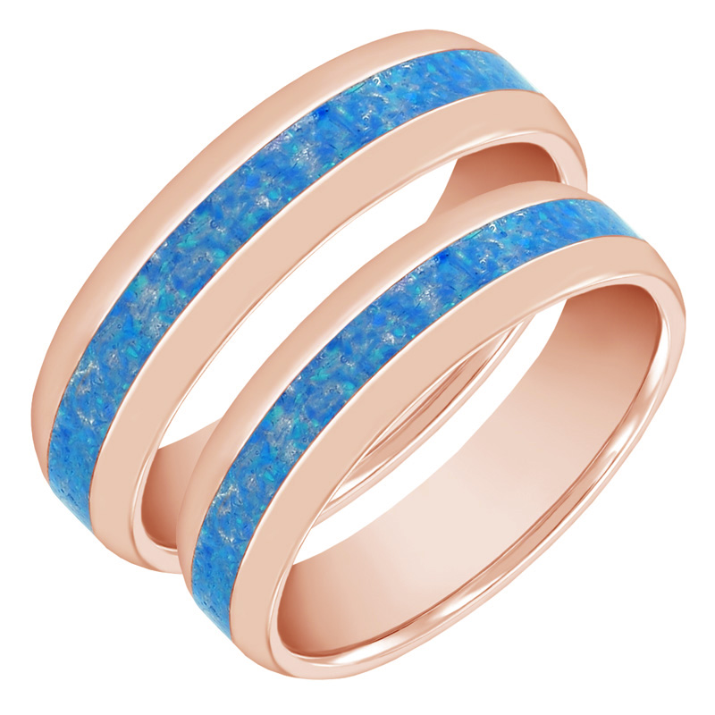 Elegantní snubní prsteny s modrou opálovou výplní 63195
