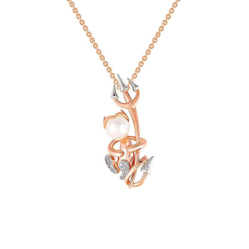 Diamantový zlatý náhrdelník s čertem a perlou 63465