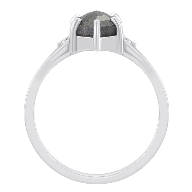 Zlatý prsten se salt´n´pepper hexagon diamantem a postranními diamanty 68095