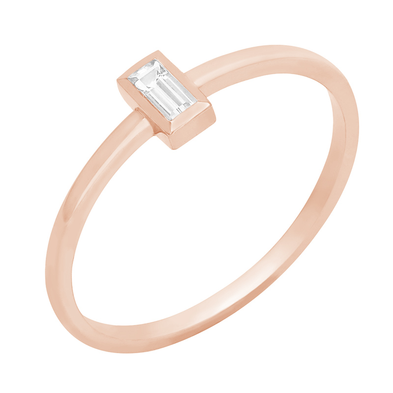 Minimalistický prsten s baguette safírem z růžového zlata 78985