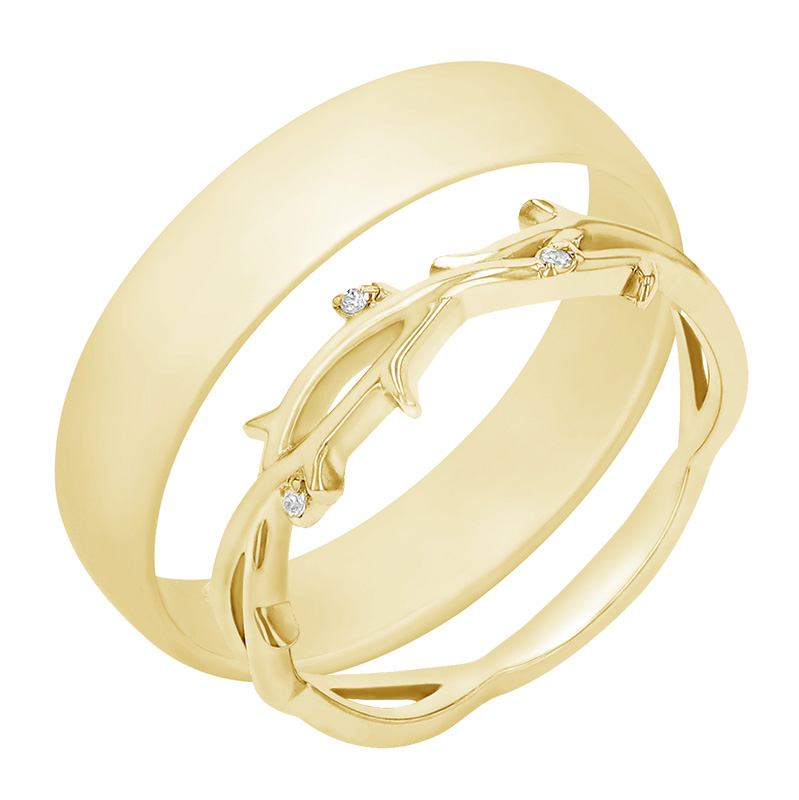 Dámský snubní prsten ve tvaru větviček a pánský komfortní prsten 78995