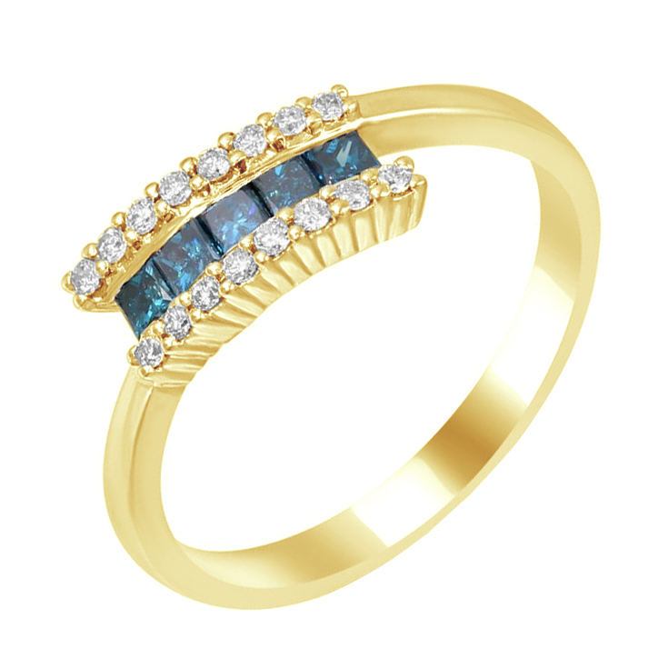 Zlatý prsten s modrými a bílými diamanty 79085