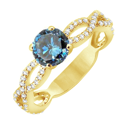 Zlatý prsten s modrým centrálním diamantem 79305