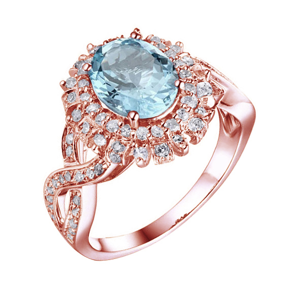 Akvamarínový prsten z růžového zlata