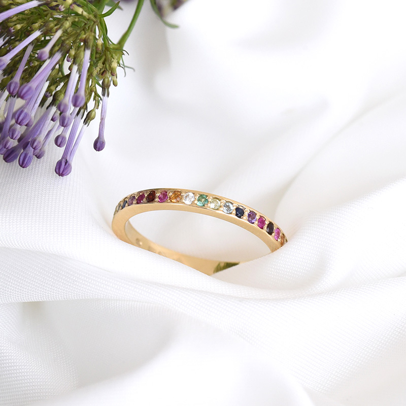 Zlatý eternity prsten s drahokamy v barvě duhy 82435