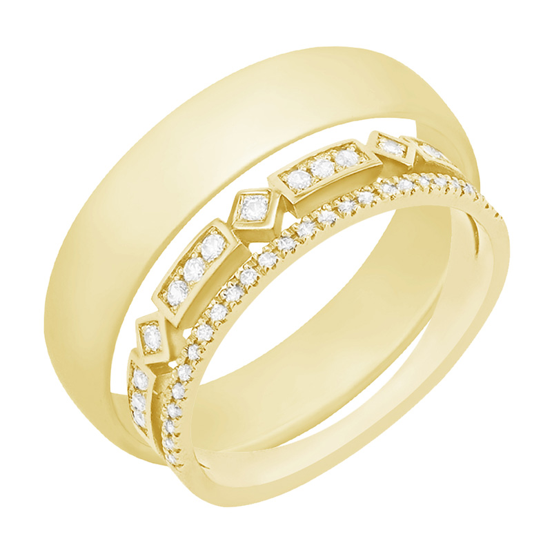 Dámský diamantový snubní prsten a pánský plochý prsten