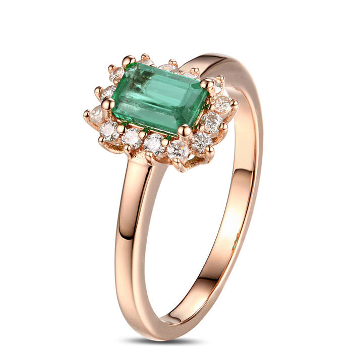 Zásnubní prsten z růžového zlata se smaragdem a diamanty Cochiti