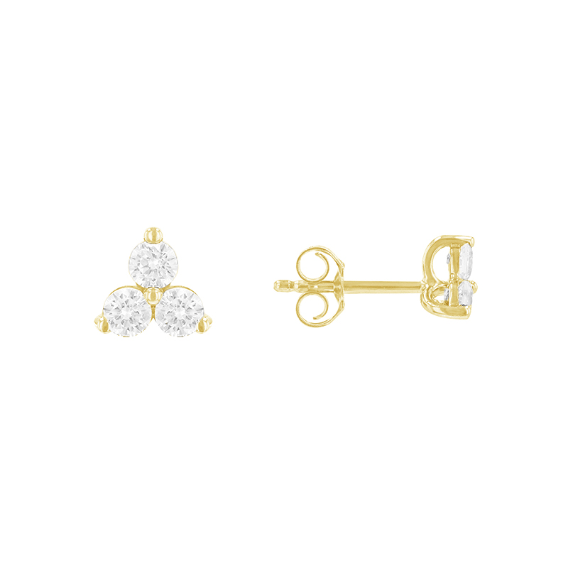 Romantické náušnice se třemi diamanty ze žlutého zlata 85405
