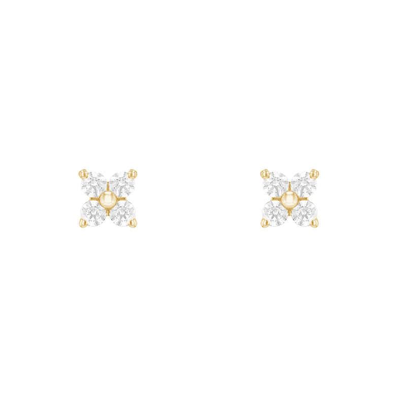 Náušnice s diamanty ve tvaru květiny ze žlutého zlata 85415