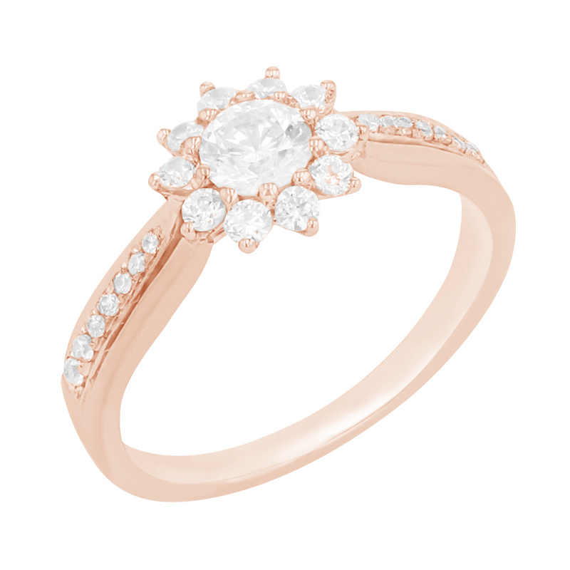Zásnubní prsten s diamanty ve tvaru květiny z růžového zlata