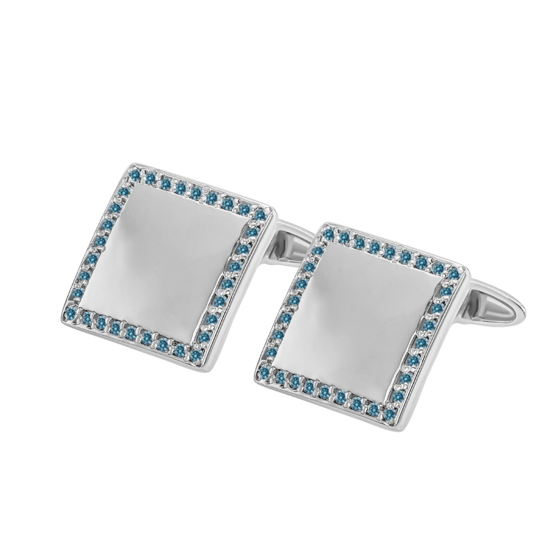 Platinové manžetové knoflíčky ve tvaru čtverce s modrými diamanty Walby