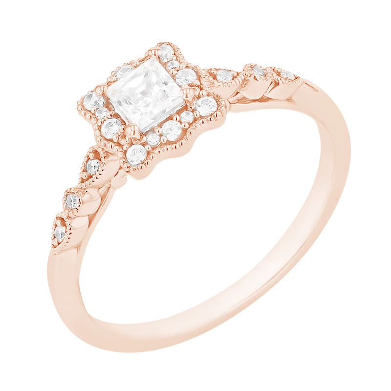 Vintage prsten s třpytivými diamanty z růžového zlata