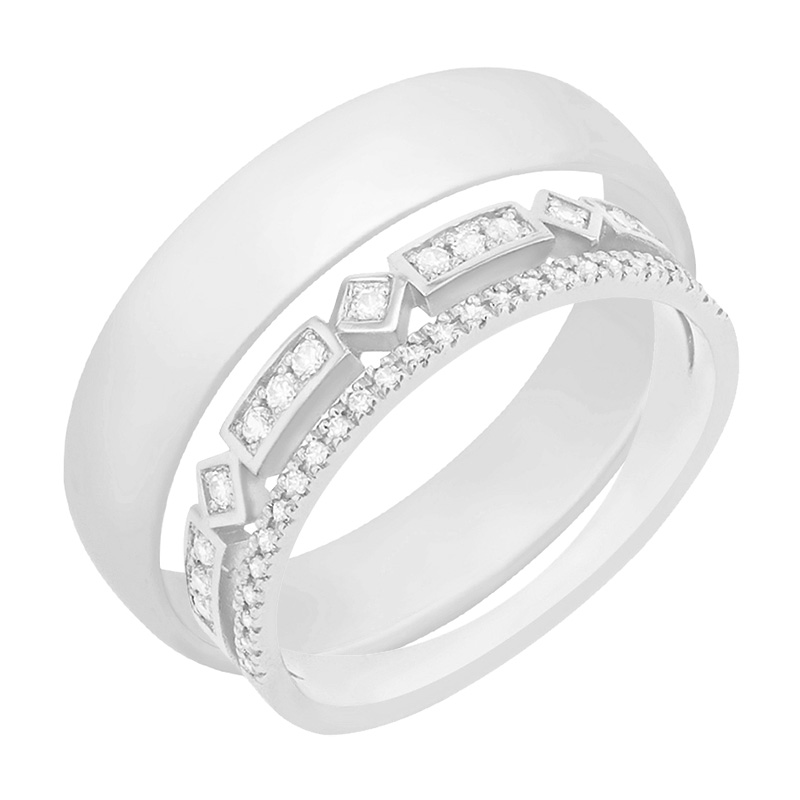 Dámský prsten s lab-grown diamanty a pánský plochý prsten Ward 102196