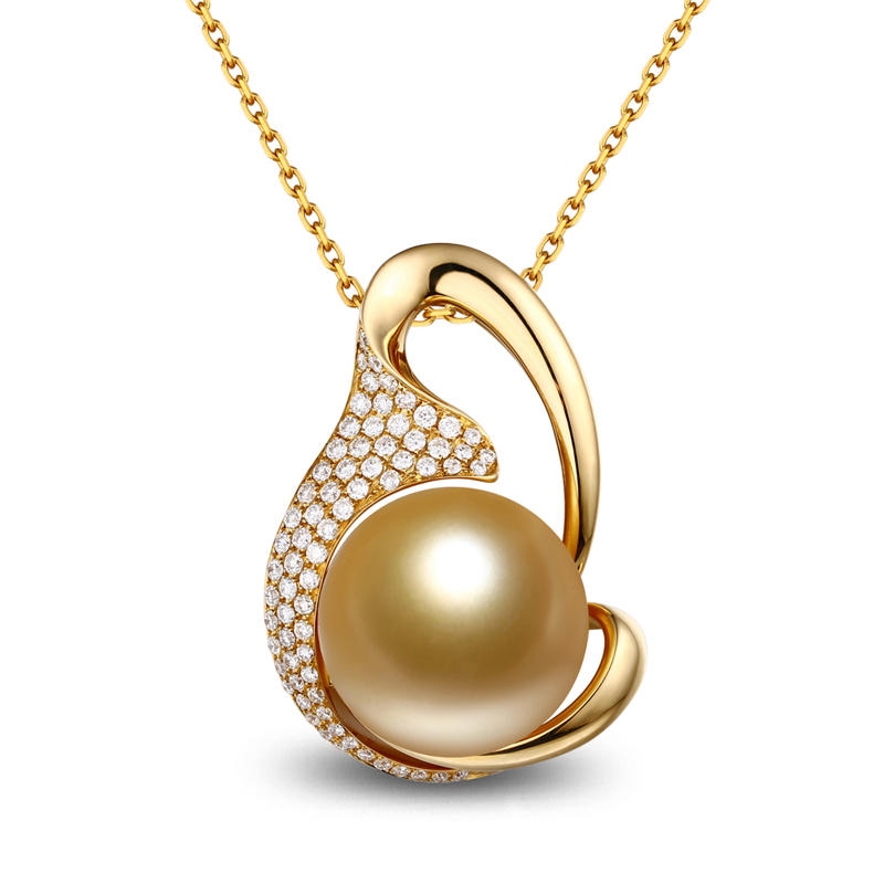 Zlatý náhrdelník se zlatou perlou a diamanty Sabyn