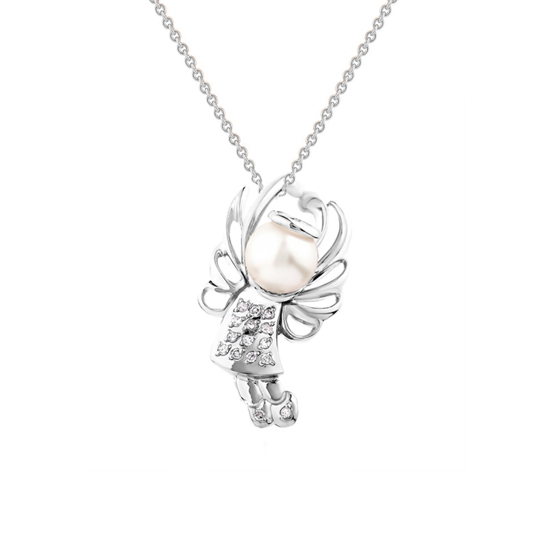 Stříbrný anděl v náhrdelníku s perlou a lab-grown diamanty Angel 