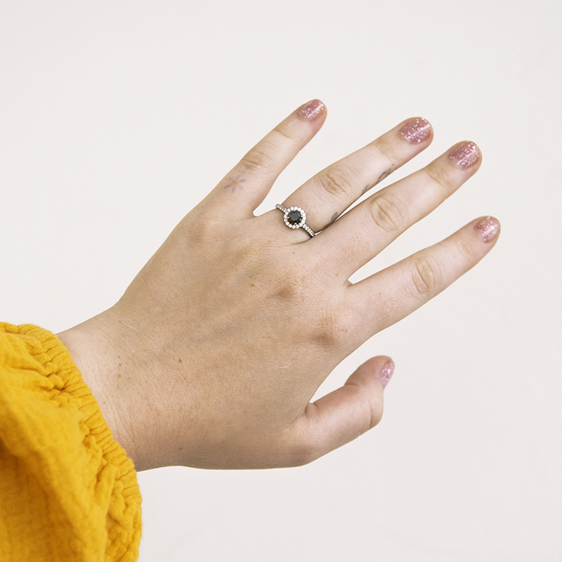 Halo prsten s černým moissanitem a lab-grown diamanty Kerau 110036