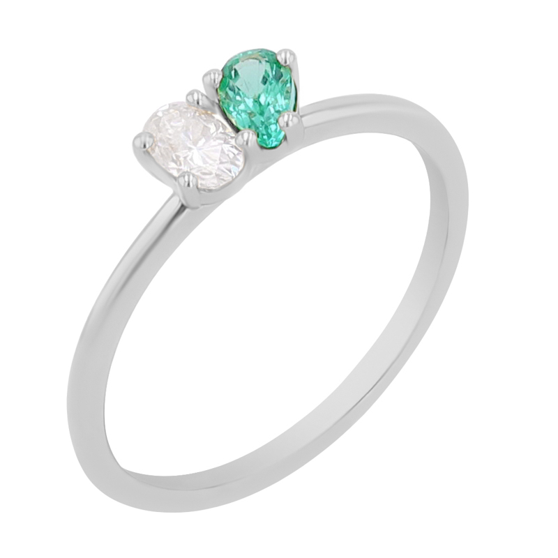 Zásnubní prsten Toi et Moi se smaragdem a moissanitem Philip 110316