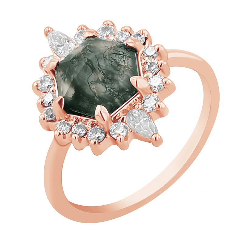 Elegantní prsten s mechovým achátem a moissanity Melia 114586