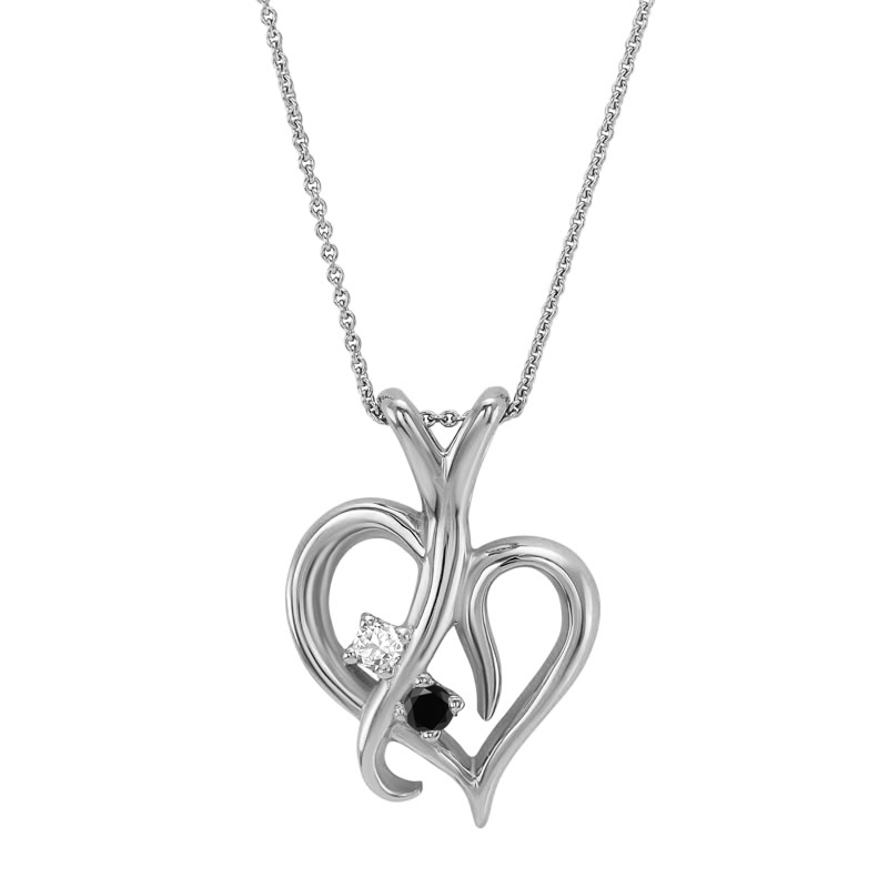 Zlaté srdce s černým a bílým diamantem v náhrdelníku Timon 11786
