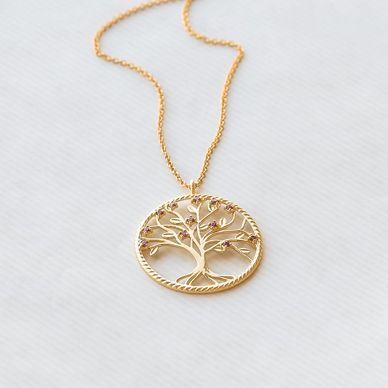 Stříbrný rhodolitový náhrdelník ve tvaru stromu života Decla 119576